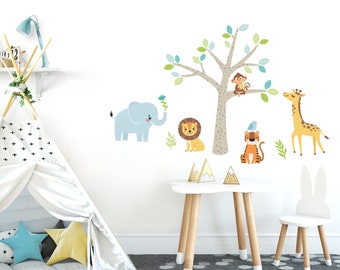 Tatouage mural autocollant mural chambre d'enfant garçon animaux décoratifs mural pour chambre d'enfant et de bébé autocollant mural animaux de la forêt DL514