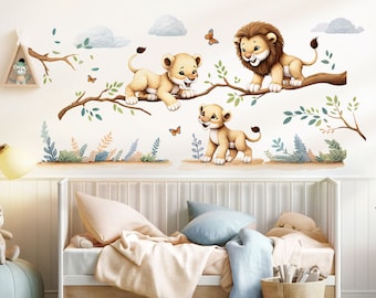 Autocollant mural motif lion de la jungle pour chambre de bébé, animaux de safari, autocollant mural pour chambre d'enfant, style bohème, décoration autocollante DL5028