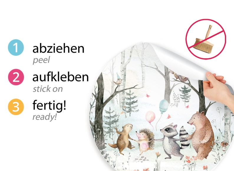 runder Wandaufkleber Waldtiere Tiere Wald & Ballons Wandsticker Babyzimmer Junge Wandtattoo Kinderzimmer Deko Kinder DL635 imagem 4