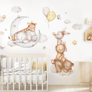Boho animals & moon wall stickers for children's rooms balloon bear wall sticker for baby rooms rabbit wall sticker self-adhesive decoration DL5017