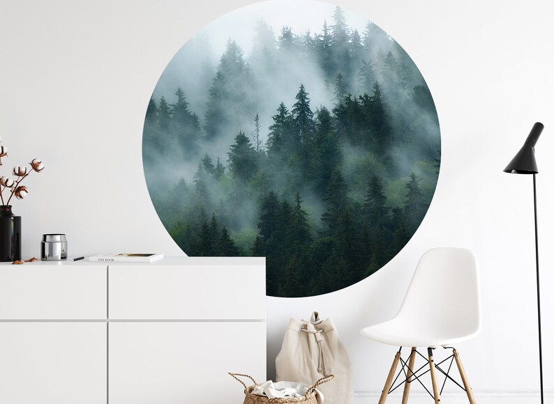 round sticker landscape fir wall sticker living room wall sticker hallway mountains decoration wall sticker meditation bedroom DL648 image 1