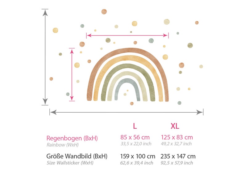 Stickers muraux arc-en-ciel XXL pour chambres d'enfants stickers muraux à pois aquarelle pour chambres de bébé stickers muraux bohème décoration coeurs autocollants DL5013 image 7