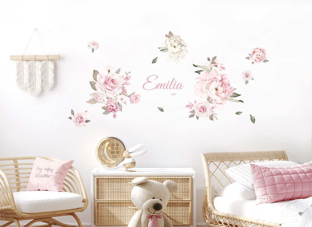 Wall Sticker Selfadhesive Girls Room Roses With Desired Name Sticker