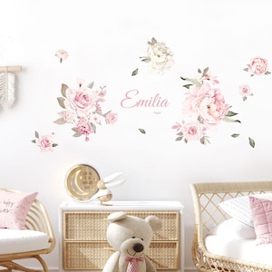 Self-adhesive wall decal for girls' room, roses with personalized name, children's room wall sticker, flowers, blossom wall decal for girls, DL752