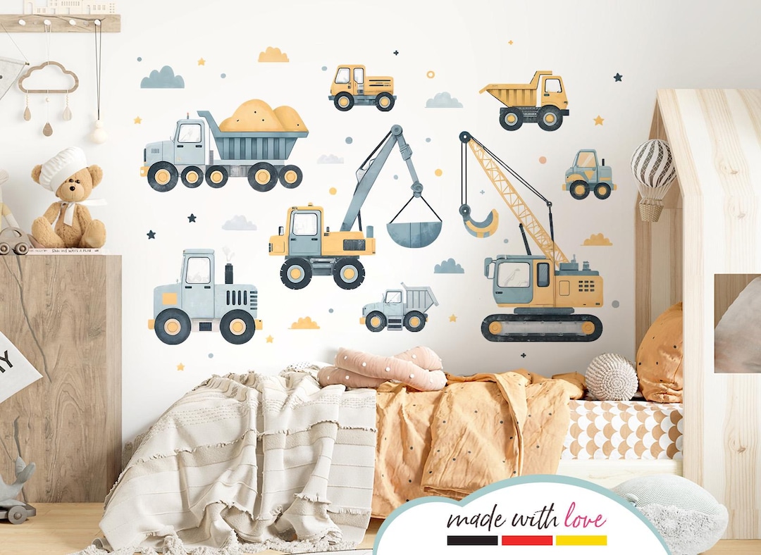 Adesivo de parede conjunto de veículos escavadeira adesivo de