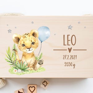 Caja de recuerdos para bebés, caja de recuerdos con forma de león personalizada, caja de almacenamiento para regalo de bebé, caja de recuerdos, regalo para nacimiento y bautismo XHL1031