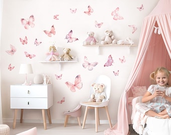Decalmile Adesivi Murali Farfalle Colorate – Set 2 Fogli 30x90 Cm, Decoro Rimovibile Per Cameretta, Asilo E Soggiorno, Facili Da Applicare