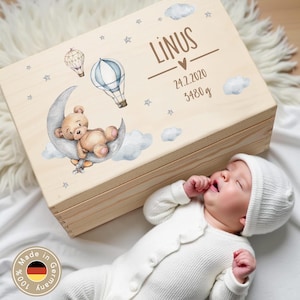 Personalized baby memory box, baby memory box, wooden box for birth, birth gift, baby christening gift, baby gift box, XHL1084