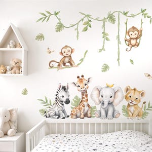 Jungle Giraffe Lion Wall Sticker for Children's Room Safari Animals Zebra Wall Sticker Baby Room Boho Wall Sticker Decoration Self-Adhesive DL5130