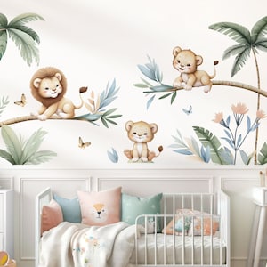 XXL Safari Set Wall Sticker for Children's Room Jungle Animals Wall Sticker for Baby Room Lion Branch Wall Sticker Decoration Self-Adhesive DL5030