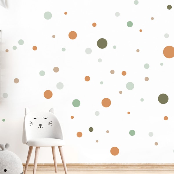 Wandsticker Punkte 120 Stück Set Wandtattoo für Kinderzimmer Wandaufkleber Babyzimmer Klebepunkte mint grün braun Dots Kreise selbstklebend