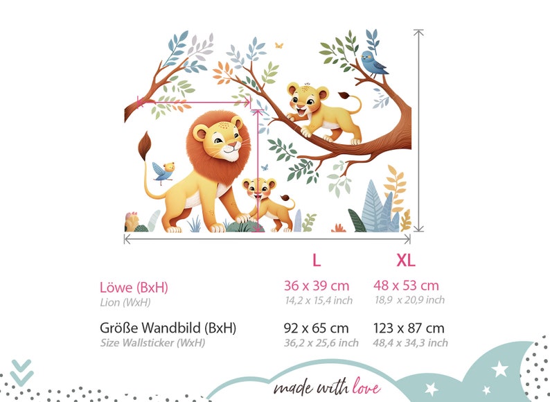 Autocollant mural motif lion de la jungle pour chambre de bébé, animaux de safari, autocollant mural pour chambre d'enfant, style bohème, décoration autocollante DL5036 image 2