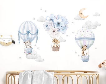 Wandtattoo Wandsticker Kinderzimmer Tiere Heißluftballon Wandaufkleber Blumen Wanddeko Spielzimmer Babyzimmer Wandbild Junge Wolken DL657