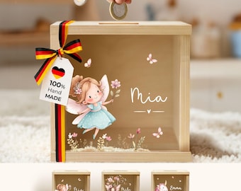 Money box for girls, personalized money box for children, wooden money box, back-to-school gift, baby gifts, birth, christening gift YHL1101