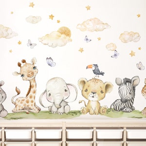Safari animals set wall stickers for children's rooms wall stickers clouds lion wall stickers for baby rooms self-adhesive decoration DL957