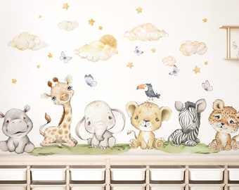 Set de animales de safari, pegatinas de pared para habitación infantil, pegatinas de pared, nubes, leones, pegatinas de pared para habitación de bebé, decoración autoadhesiva DL957