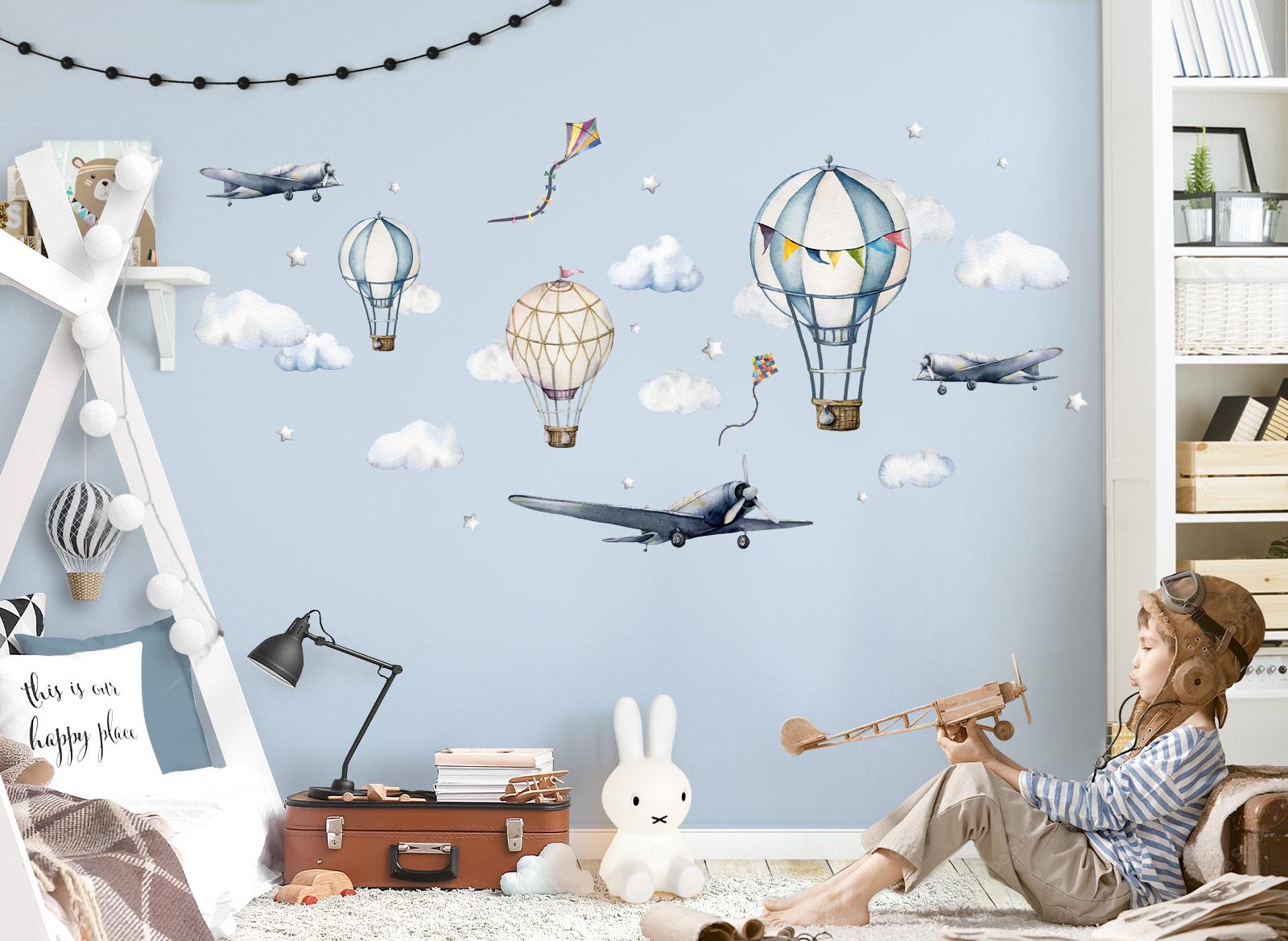 Wall Sticker for Boys' Bedroom, Airplane Wall Decal, Balloon, Stars ...