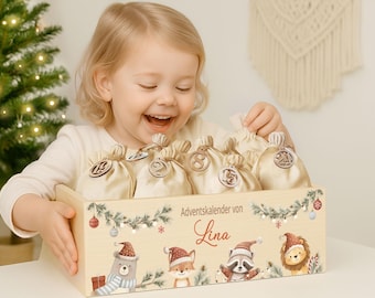 Personalized Advent box with name, Advent calendar to fill, jute bags, Christmas, wooden Advent calendar, children XHL1182