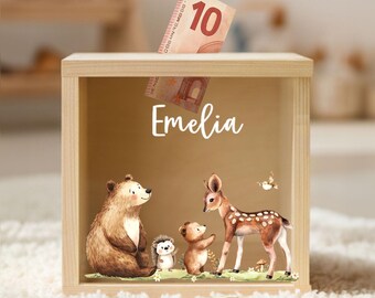 Piggy bank, children's piggy bank, wooden piggy bank, christening gift, personalized piggy bank, birth gifts, back-to-school gift YHL1041