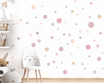 Lot de 120 stickers muraux à pois pour chambre d'enfant - Cercles adhésifs - Vieux rose - Autocollant mural pour chambre de bébé - DL909
