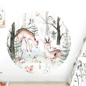 round wall sticker forest animals deer owl hedgehog nursery girls sticker baby room wall decal boy wall sticker DL567