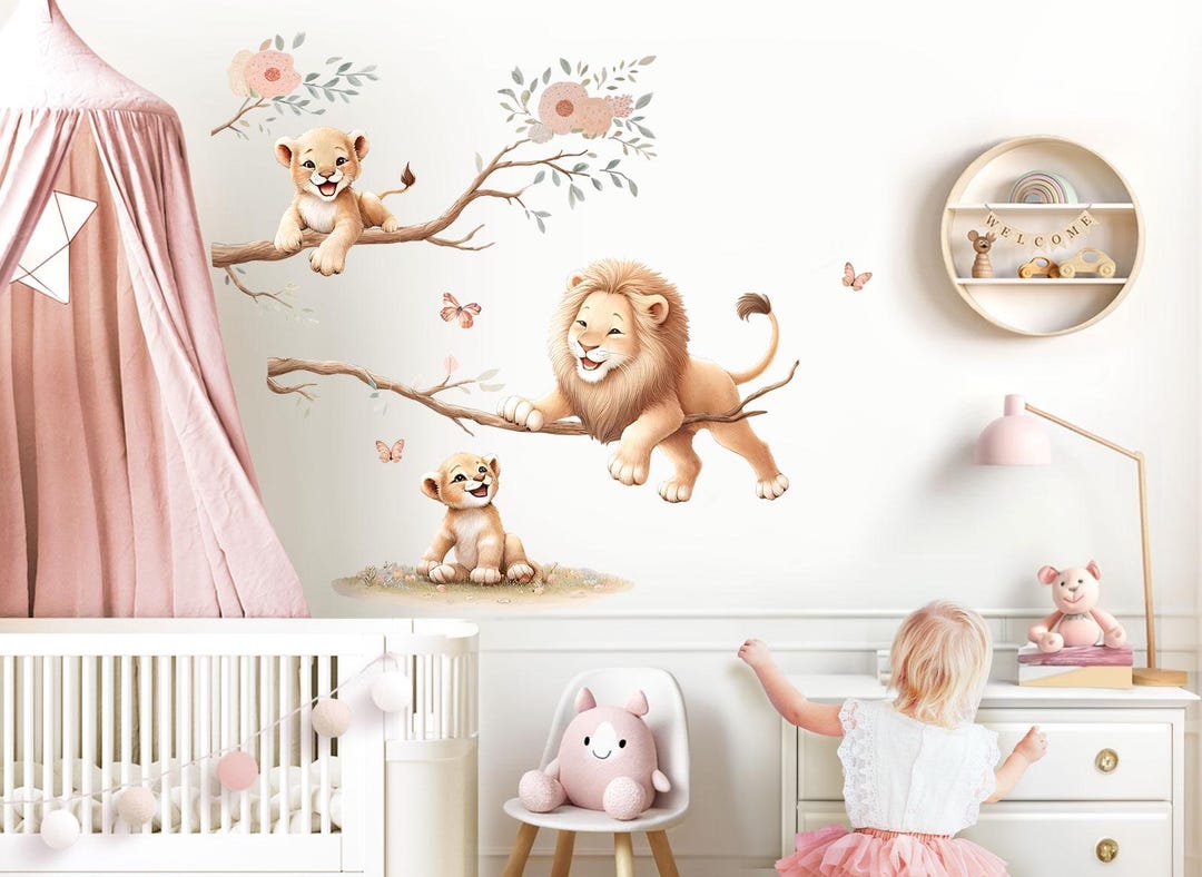 Safari Animals Wall Sticker Set for Children's Room, Lion Branch Wall ...