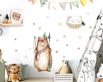 Wall tattoo wall sticker children's room boy decoration animals Indian bear wall decoration for children and baby rooms wall sticker forest animals DL669