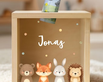 Personalized children's money box, wooden money box, back-to-school gift, birthday gift, baby money box, baby gift, birth YHL1021