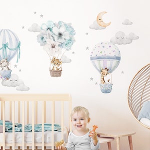 Wall sticker children&#39;s room animals hot air balloon wall sticker flowers wall decoration playroom baby mural girl boy clouds DL659