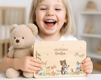 Personalized children's breakfast board, wooden board, "Crumbs Here" board, gift for birth, christening gift XFL1041