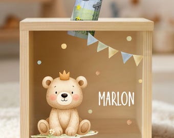 Personalized children's money box, wooden money box, back-to-school gift, birthday gift, baby money box, baby gift, birth YHL1004