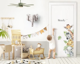 Adhesivo para puerta Adhesivo de pared con animales de Safari para habitación infantil, adhesivo para puerta para habitación de bebé, adhesivo de pared de jungla, adhesivo decorativo para pared DL969