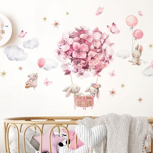 Wall sticker hot air balloon flowers butterflies wall sticker animals with balloon children's room wall decoration DL820 image 1