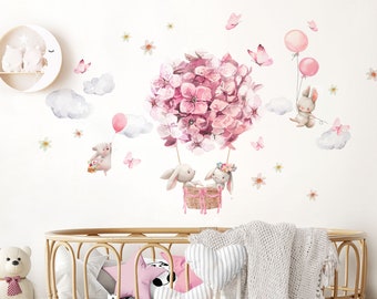 Wall sticker hot air balloon flowers butterflies wall sticker animals with balloon children's room wall decoration DL820