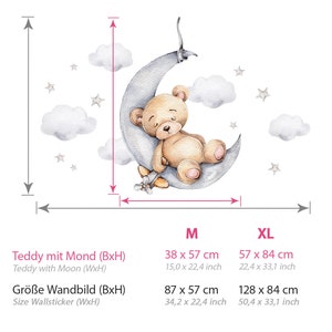 Bär auf dem Mond Wandtattoo für Kinderzimmer Teddybär mit Sterne Wandsticker Babyzimmer Deko DL831 zdjęcie 2