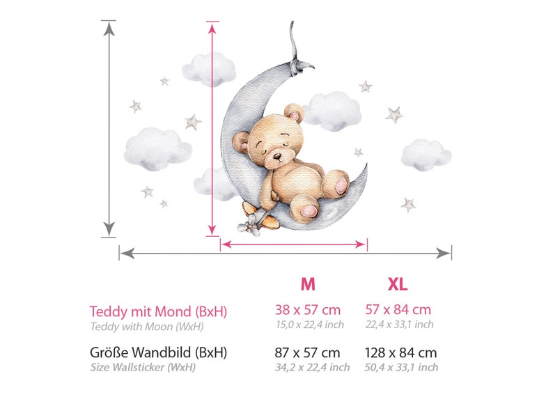 Bär auf dem Mond Wandtattoo für Kinderzimmer Teddybär mit Sterne Wandsticker Babyzimmer Deko DL831 Bild 2