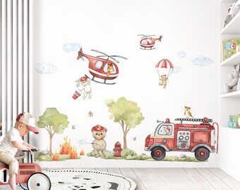 Muursticker brandweer set muursticker voor kinderkamer dieren bomen babykamer muursticker wolken brand wanddecoratie zelfklevend DL964