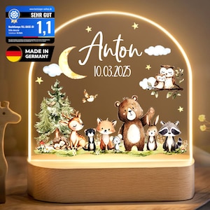 Lámpara de noche acrílica con animales del bosque, regalo para bebé, regalo de bautizo, regalo de guardería, regalo de cumpleaños, luz de noche, bebé YLL1063