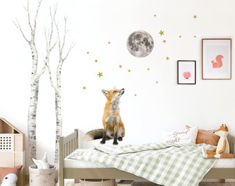 Wall Decal Wall Sticker Children's Room Animals Forest Wall Sticker Moon Wall Decoration Playroom Baby Mural Girl Young Birch Tribes DL661