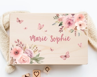 Personalized memory box, baby memory box, birth gift, baby memory box, christening gift, storage box flowers XHL1035