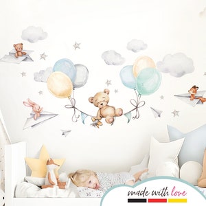 Bear with Balloons Wall Sticker for Baby Room Animals Children&#39;s Room Wall Sticker Self-Adhesive Decoration DL847