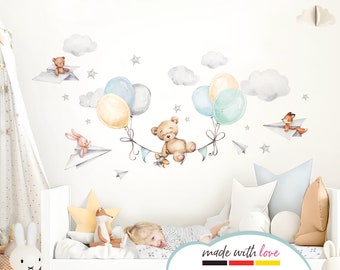 Bear with Balloons Wall Decal for Baby Room, Animals, Children's Room Wall Sticker, Self-Adhesive Decoration DL847