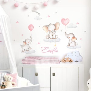 Wall sticker self-adhesive baby room elephants with desired name sticker children's room wall sticker balloons wall sticker clouds girls DL710