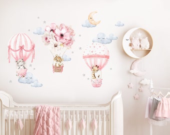 Wall Decal Wall Sticker Children's Room Animals Hot Air Balloon Wall Sticker Flowers Wall Decoration Playroom Baby Room Mural Girls Clouds DL658