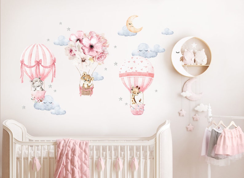 Wall Decal Wall Sticker Children's Room Animals Hot Air Balloon Wall Sticker Flowers Wall Decoration Playroom Baby Room Mural Girls Clouds DL658 