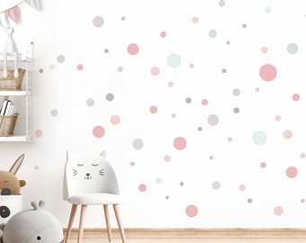 Lot de 172 stickers muraux ronds pour chambre d'enfant - Points adhésifs - Points adhésifs rose et gris - Pour chambre de bébé DL978