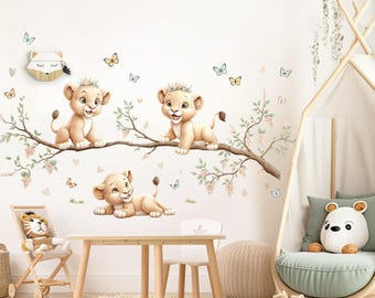 Pegatina Infantil Habitación Niños Calcomanía Grande De León Para Pared - Diseño Acuarela, 88x80 Cm, Decoración Infantil Con Temática De Selva Rey Leon