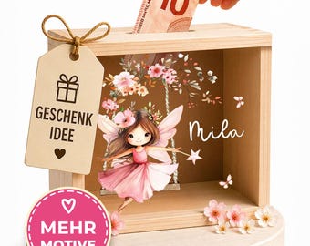 Personalisierte Spardose Kinder Holz, Spardose Baby, Sparschwein, Babygeschenk, Geschenk Geburtstag, Geburt Mädchen, Taufgeschenk YHL1109