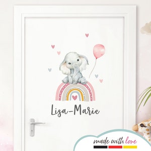 Door sticker elephant with rainbow wall sticker for children's room personalized wall sticker with name wall sticker for baby room decoration DL995