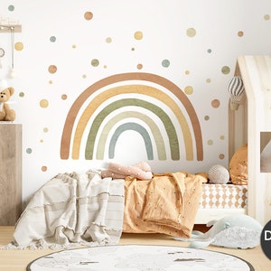 Regenbogen XXL Wandsticker für Kinderzimmer Aquarell Punkte Wandtattoo für Babyzimmer Boho Wandaufkleber Herzen Deko selbstklebend DL5013 Bild 1